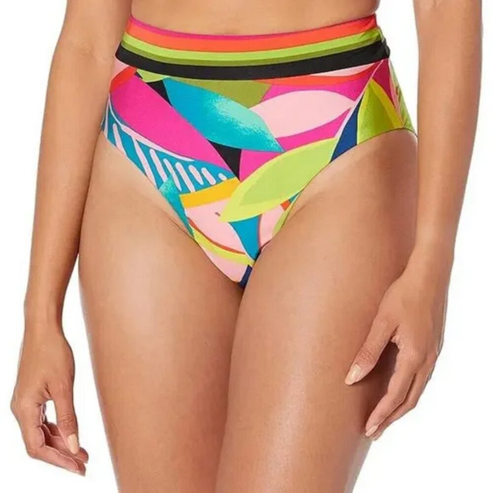 Trina Turk Rainforest Banded Hi Waist Hi Leg Bikini Bottom NWT